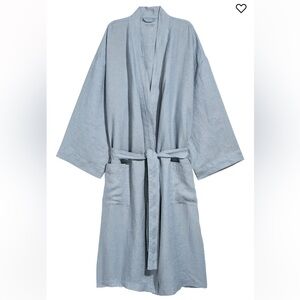 H&M Premium Home Women’s Teal Green 100% Linen Lounge Tie Waist Spa Robe S/M